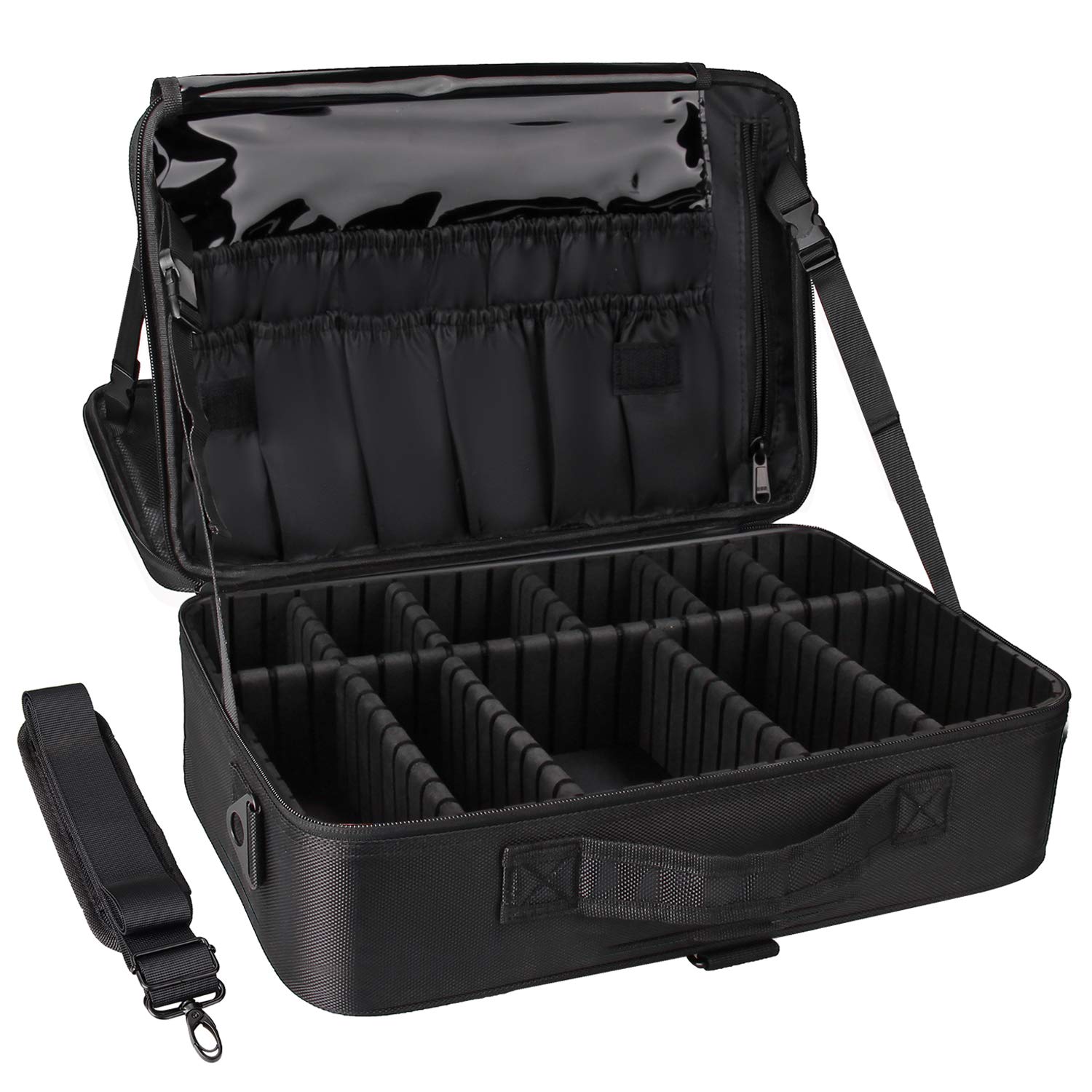Relavel travel makeup train case open with organized compartments for quick access