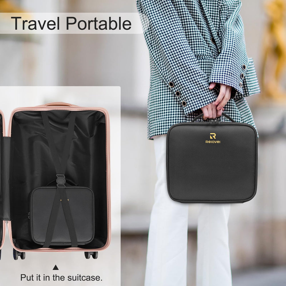 Relavel makeup train case portable and lightweight for effortless travel.