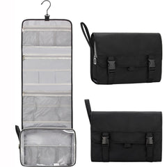 Relavel travel toiletry bag folded compactly for easy packing on trips