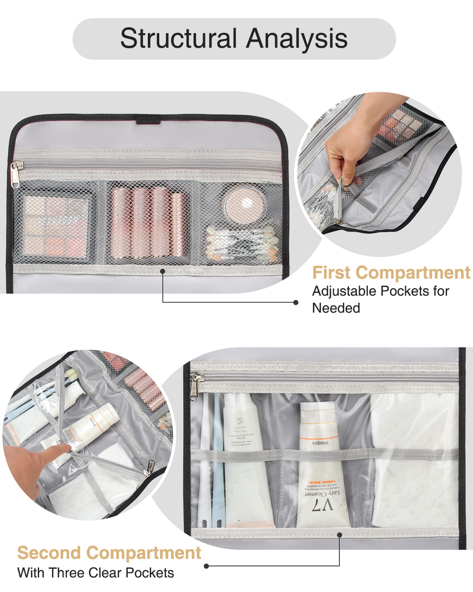 Relavel travel toiletry bag large capacity fits full-size containers neatly