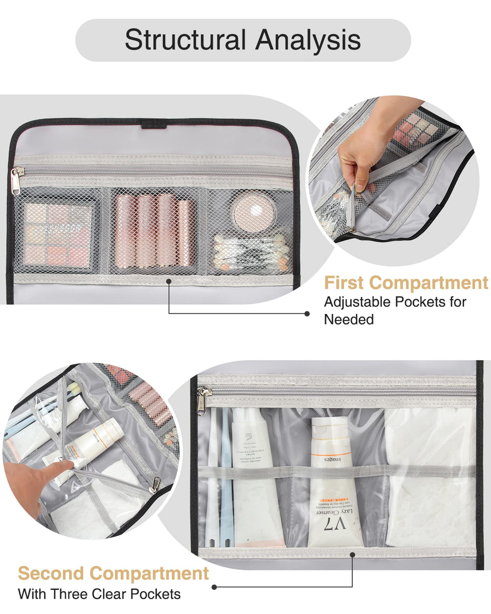 Relavel travel toiletry bag large capacity fits full-size containers neatly