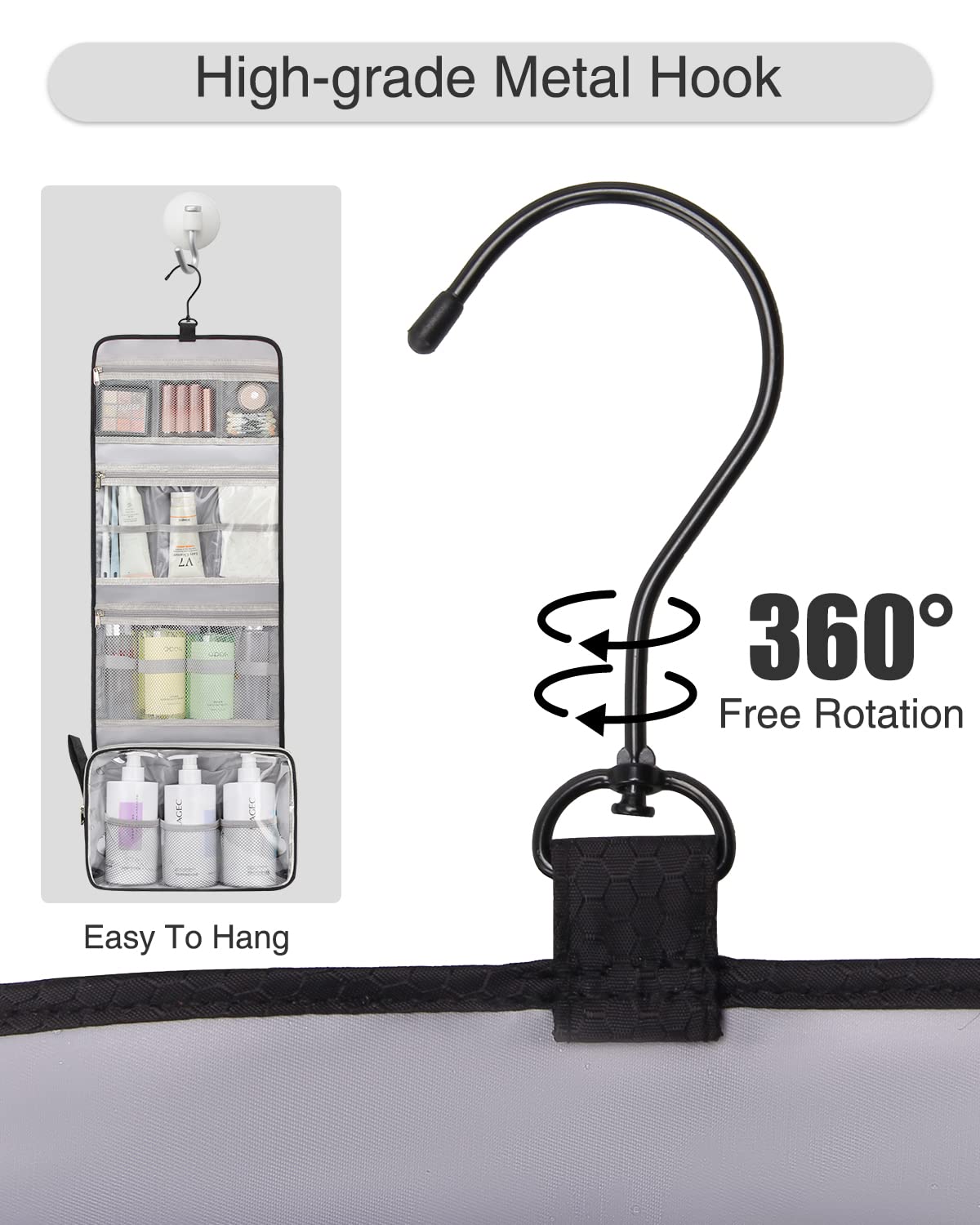 Relavel travel toiletry bag swivel-hook design for versatile hanging and easy access