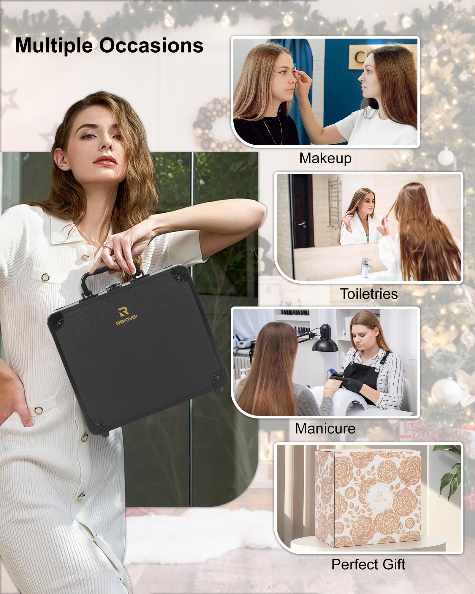 Relavel USB-rechargeable mirror offers cordless lighting for travel sessions.