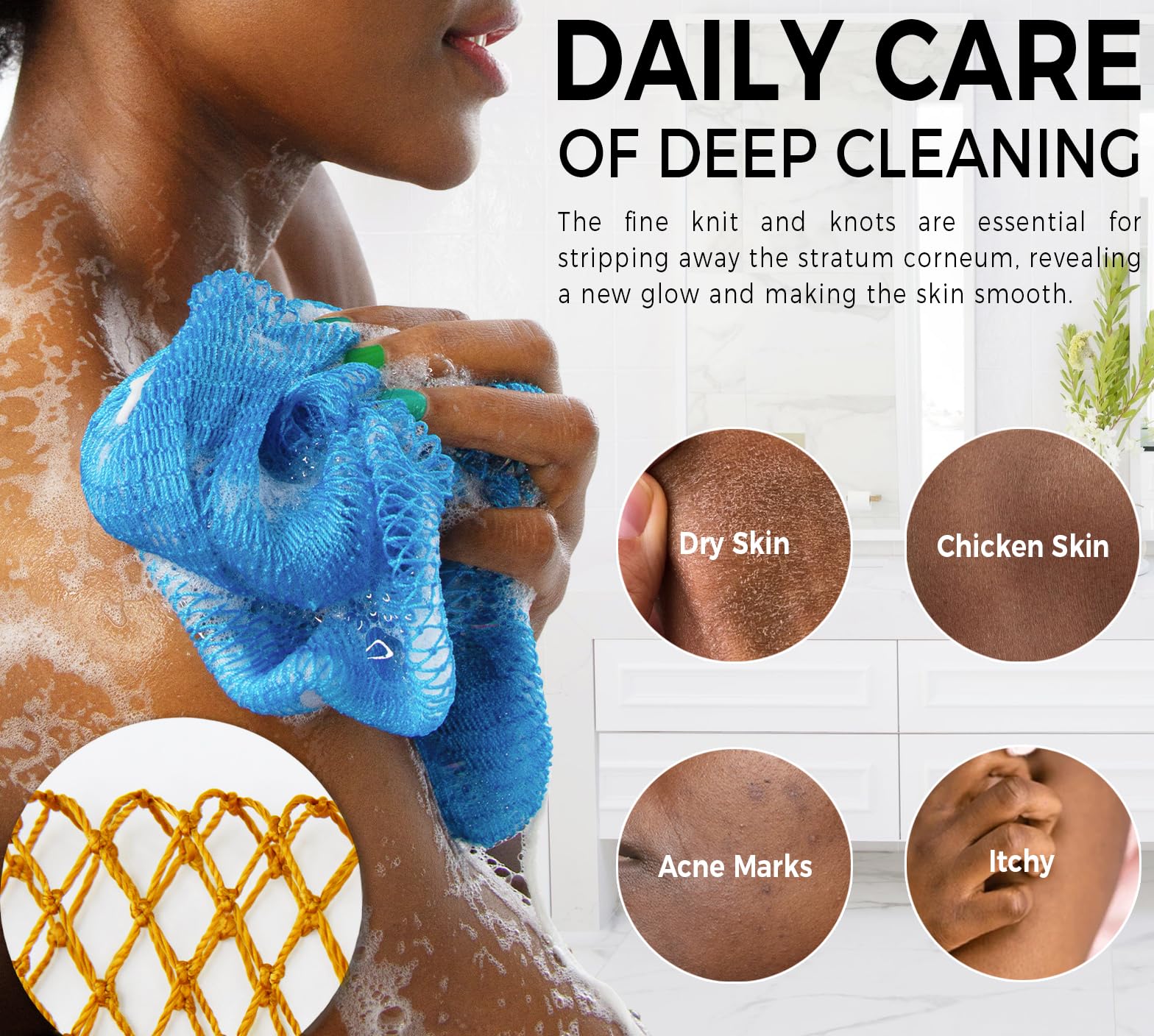RelaxScene African Net Sponge travel storage bag included for on-the-go cleansing.