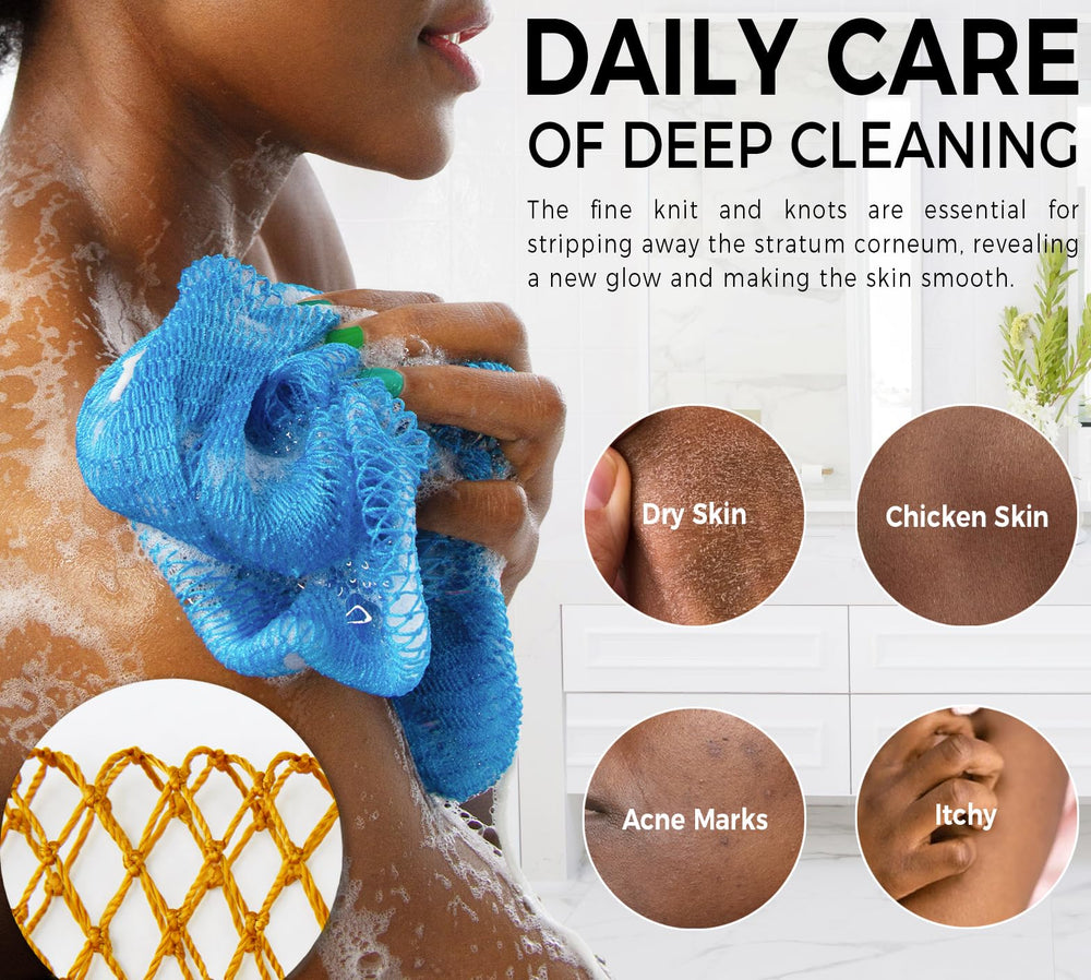 RelaxScene African Net Sponge travel storage bag included for on-the-go cleansing.