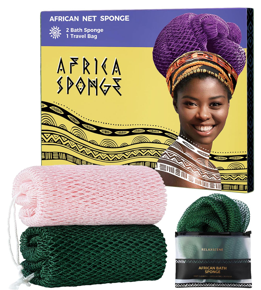 RelaxScene Afro Scrubber forest net sponge ready for refreshing exfoliation in the shower