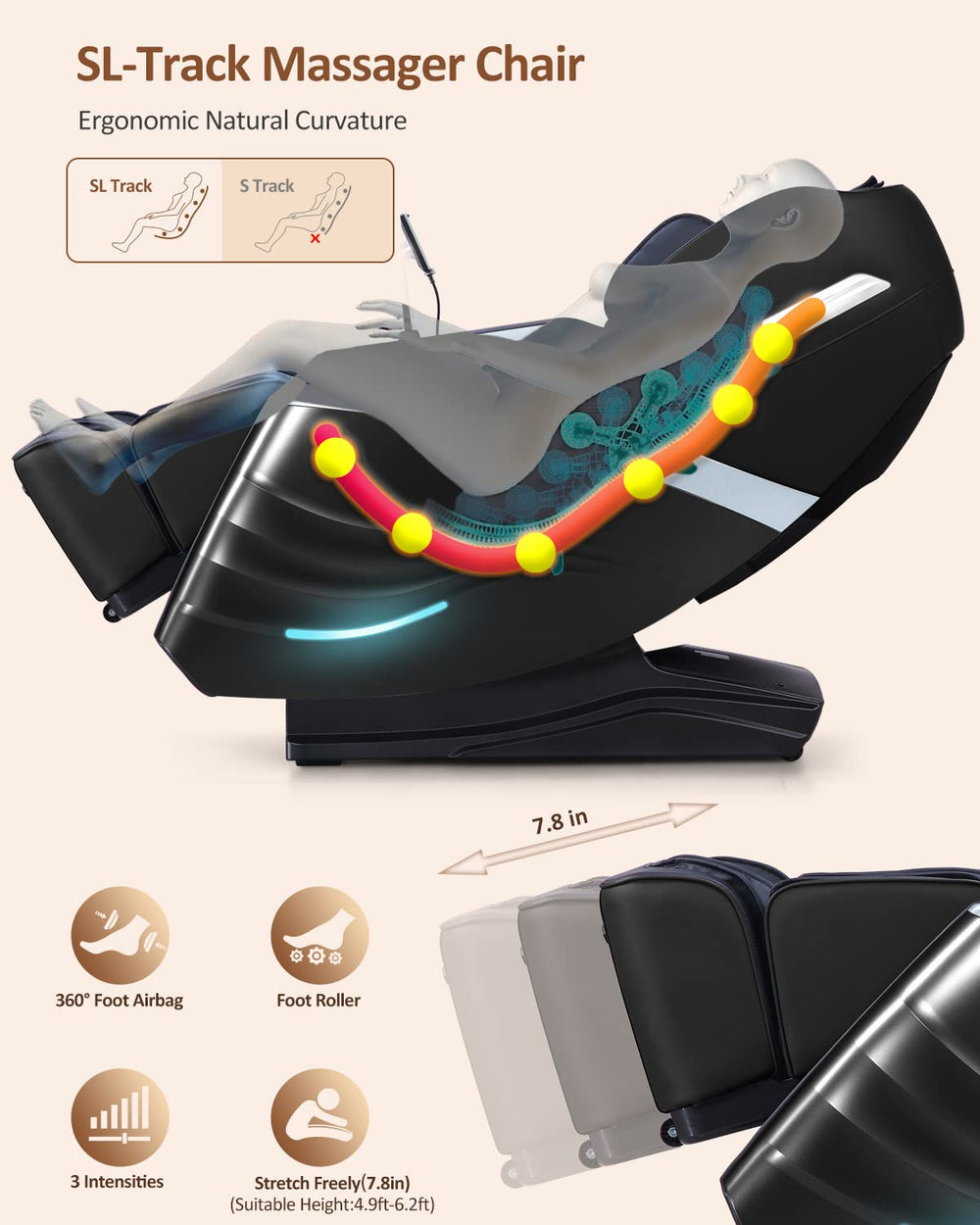RELX massage chair built-in heat soothes lower back tension.