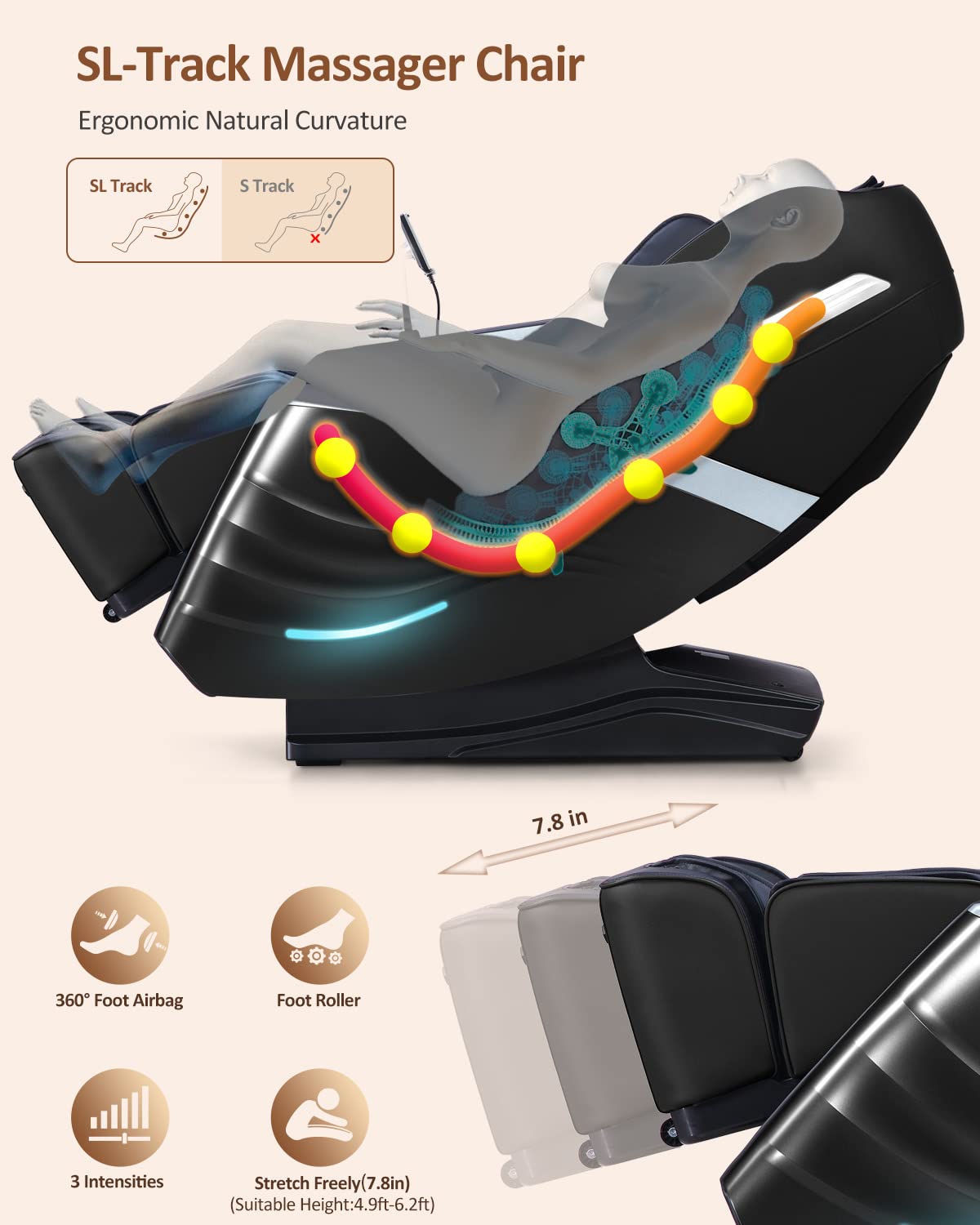 RELX massage chair built-in heat soothes lower back tension.
