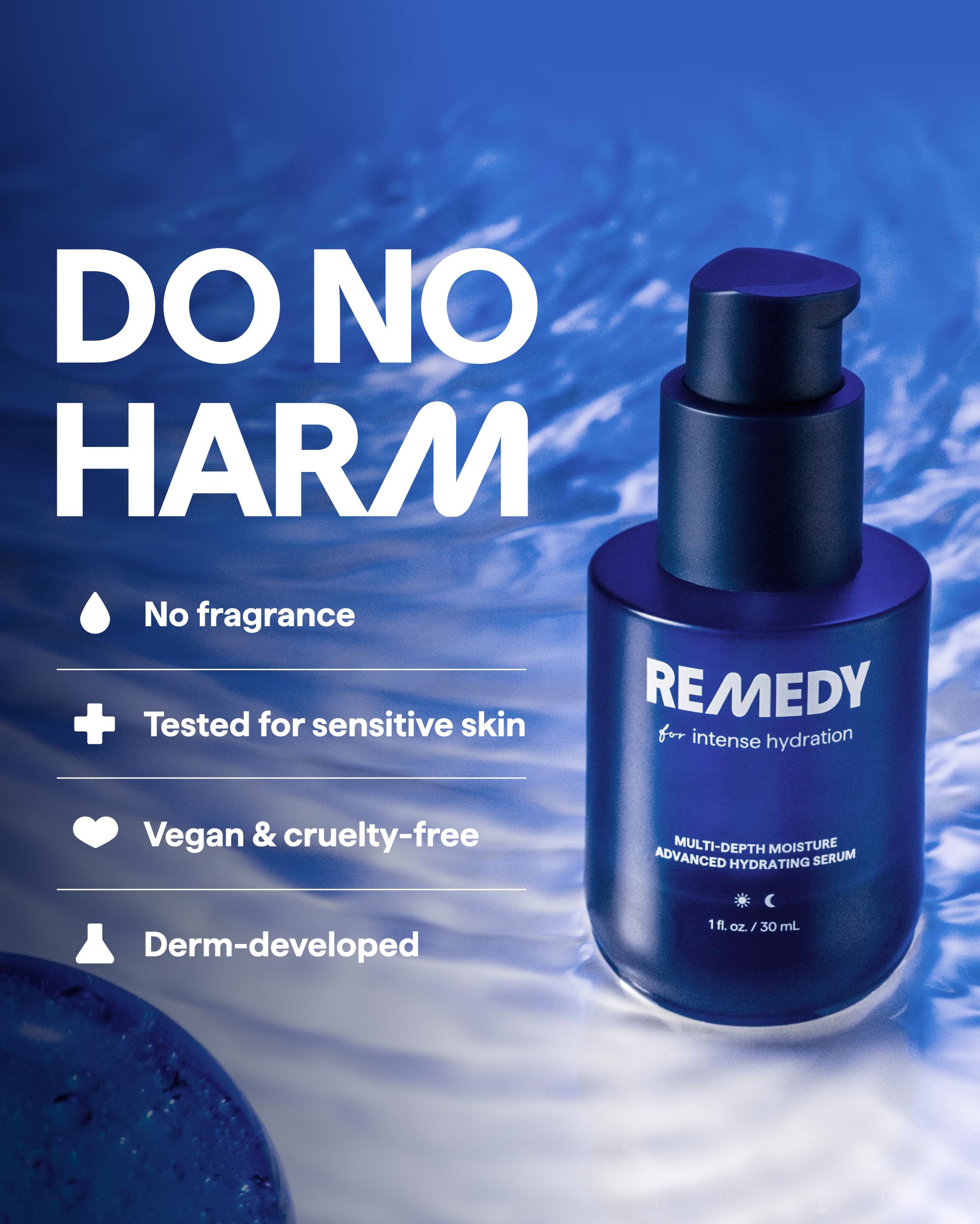 Remedy Science model applying serum to face showing smooth layering under moisturizer