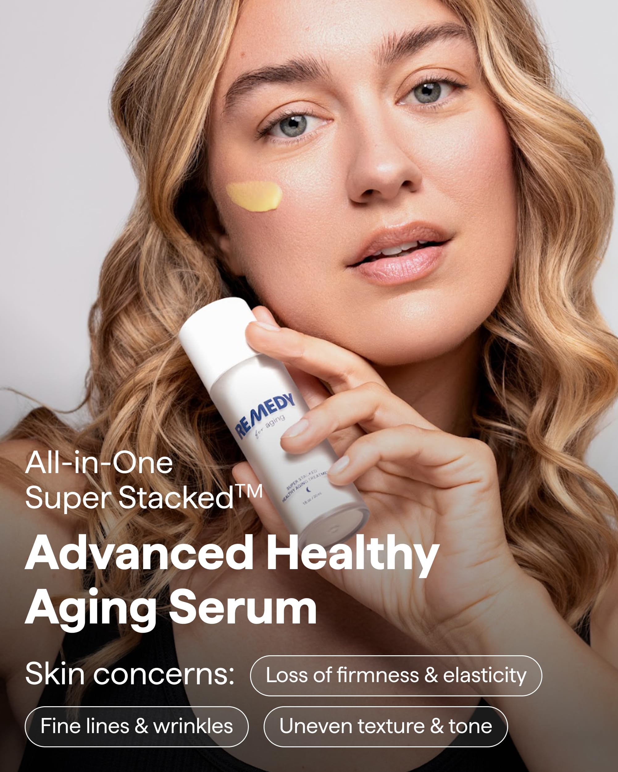 Remedy Science night-serum-application-closeup: easy nightly routine targets wrinkles and uneven tone