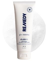 Remedy Science Rich Cream Cleansing bottle closeup shows hydrating cleanse for sensitive skin.