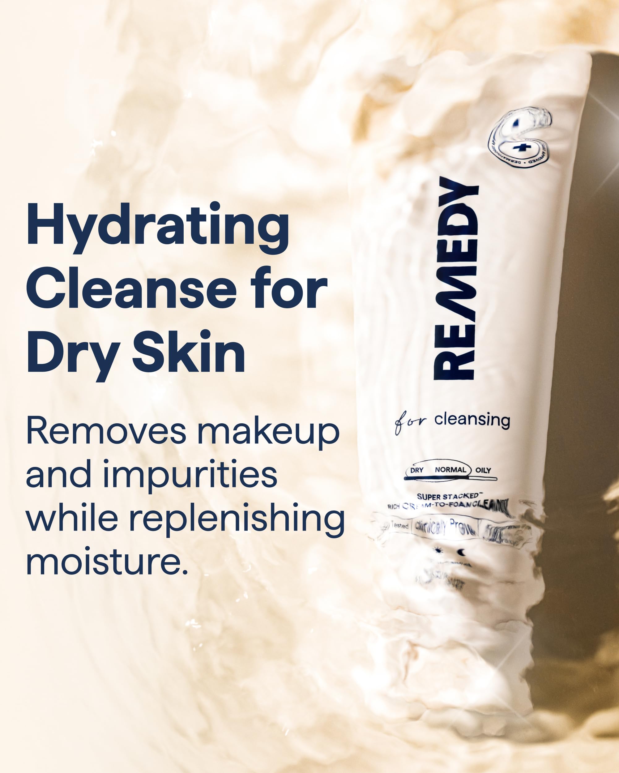 Remedy Science Rich Cream Cleansing pump closeup highlights lightweight foam for daily use.