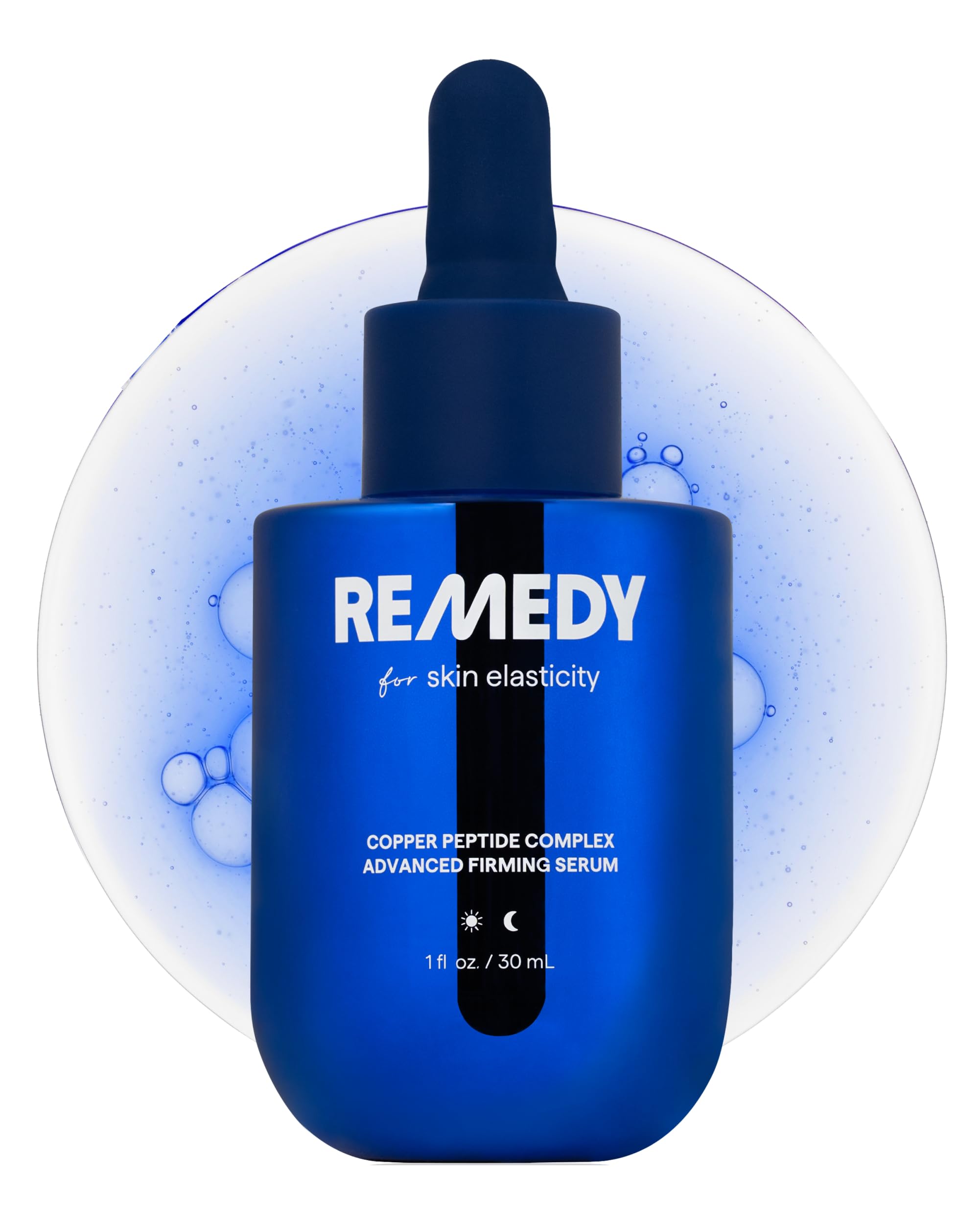 Remedy Science front bottle shot showing sleek packaging and firming serum benefits