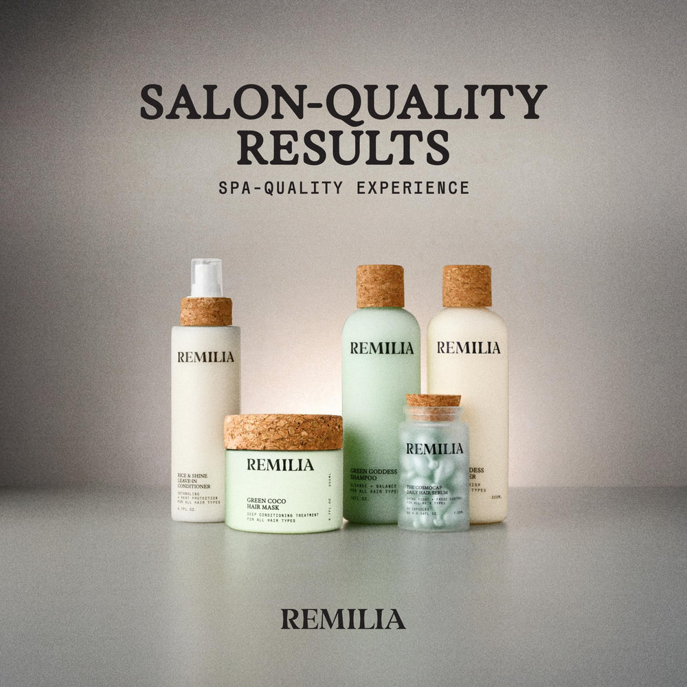 Remilia Hair Mask USA-made badge implies vegan, cruelty-free care.