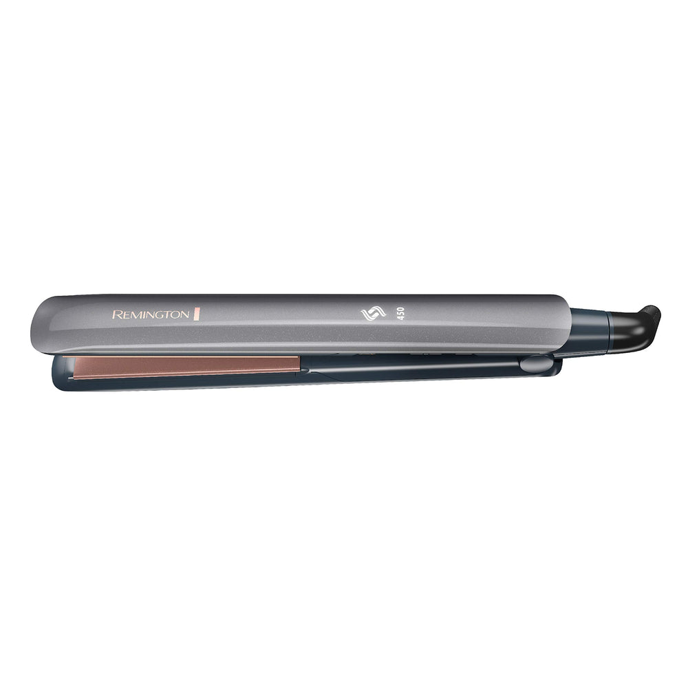 Remington S8598 SmartPRO straightener hero with a sleek gray finish for smooth results.