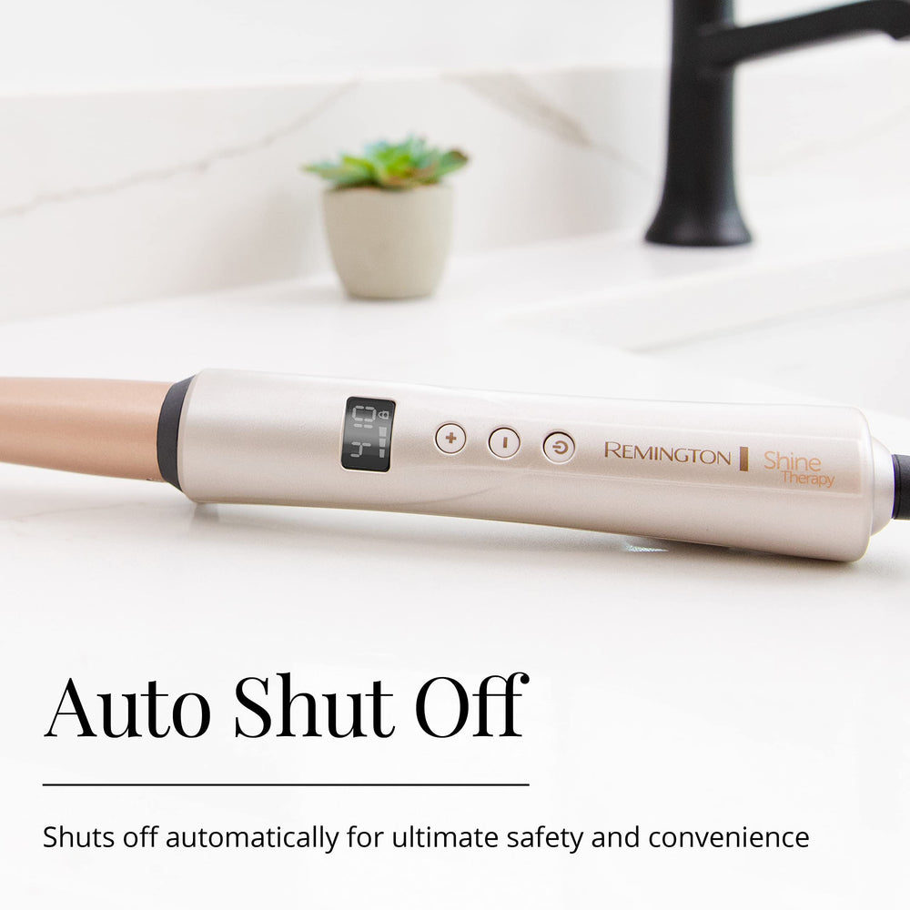 Remington Shine Therapy temperature lock helps maintain a consistent curl.