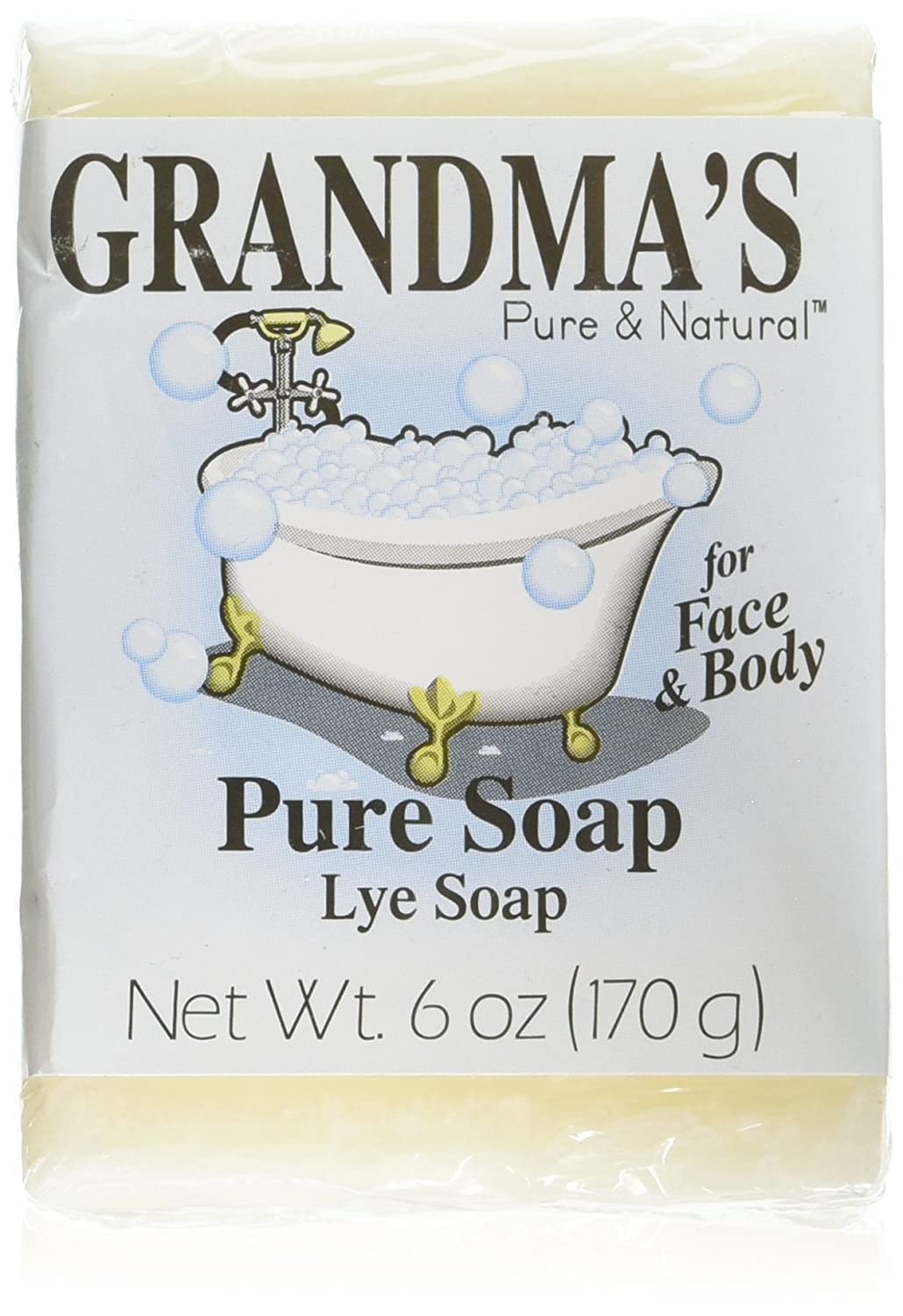 Remwood Grandma's Pure Lye Soap Bar 4-pack box for economical unscented cleansing.