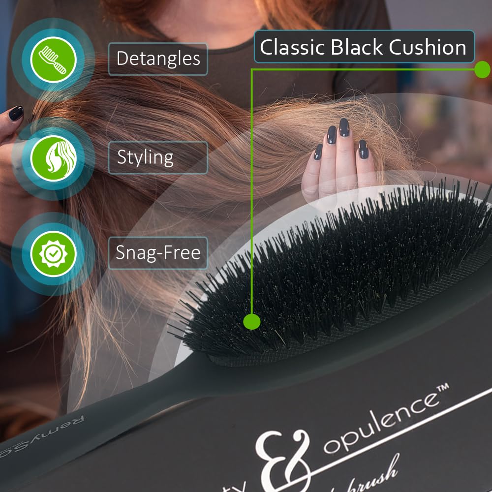 RemySoft Beauty & Opulence brush nylon and boar bristles detangle with frizz control.