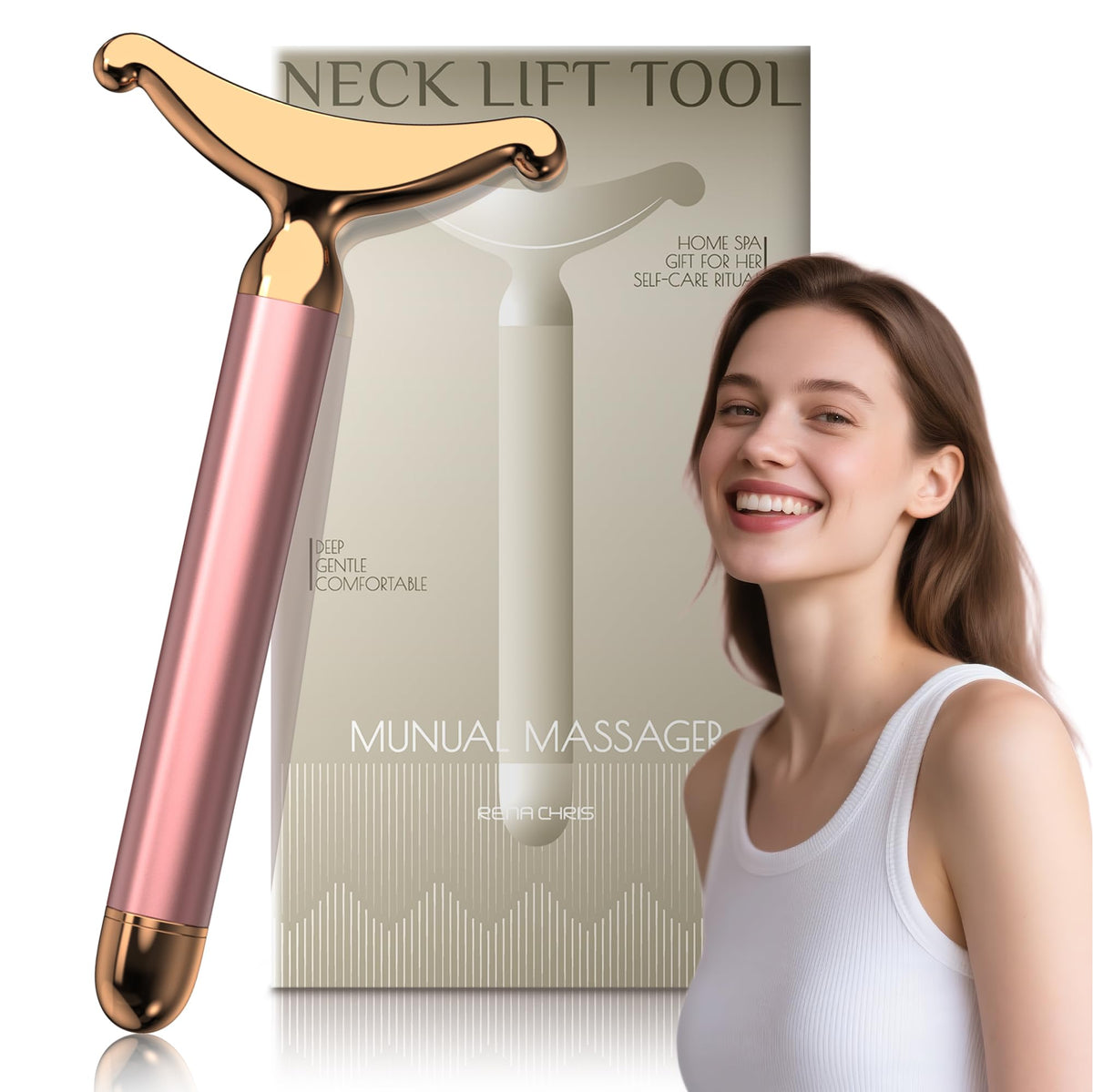 Rena Chris Face Massager Pro metal body design for durable at-home use.