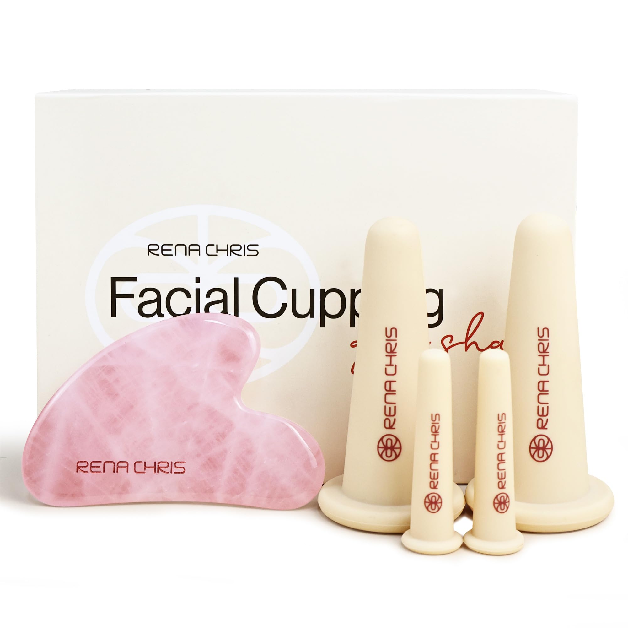 Rena Chris facial cupping set silicone duo in pink promotes facial circulation and de-puffing