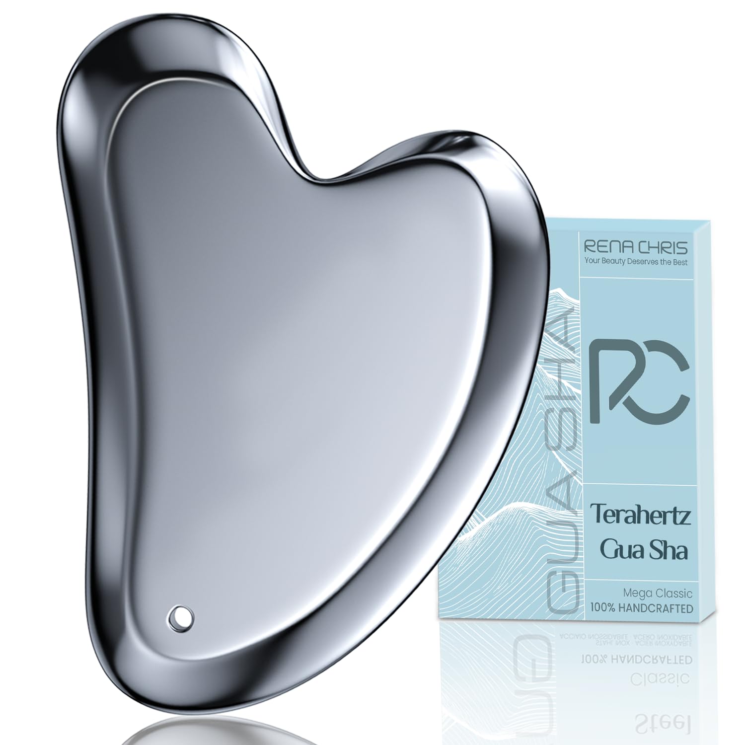 Rena Chris Terahertz Gua Sha tool front view for facial massage and glow