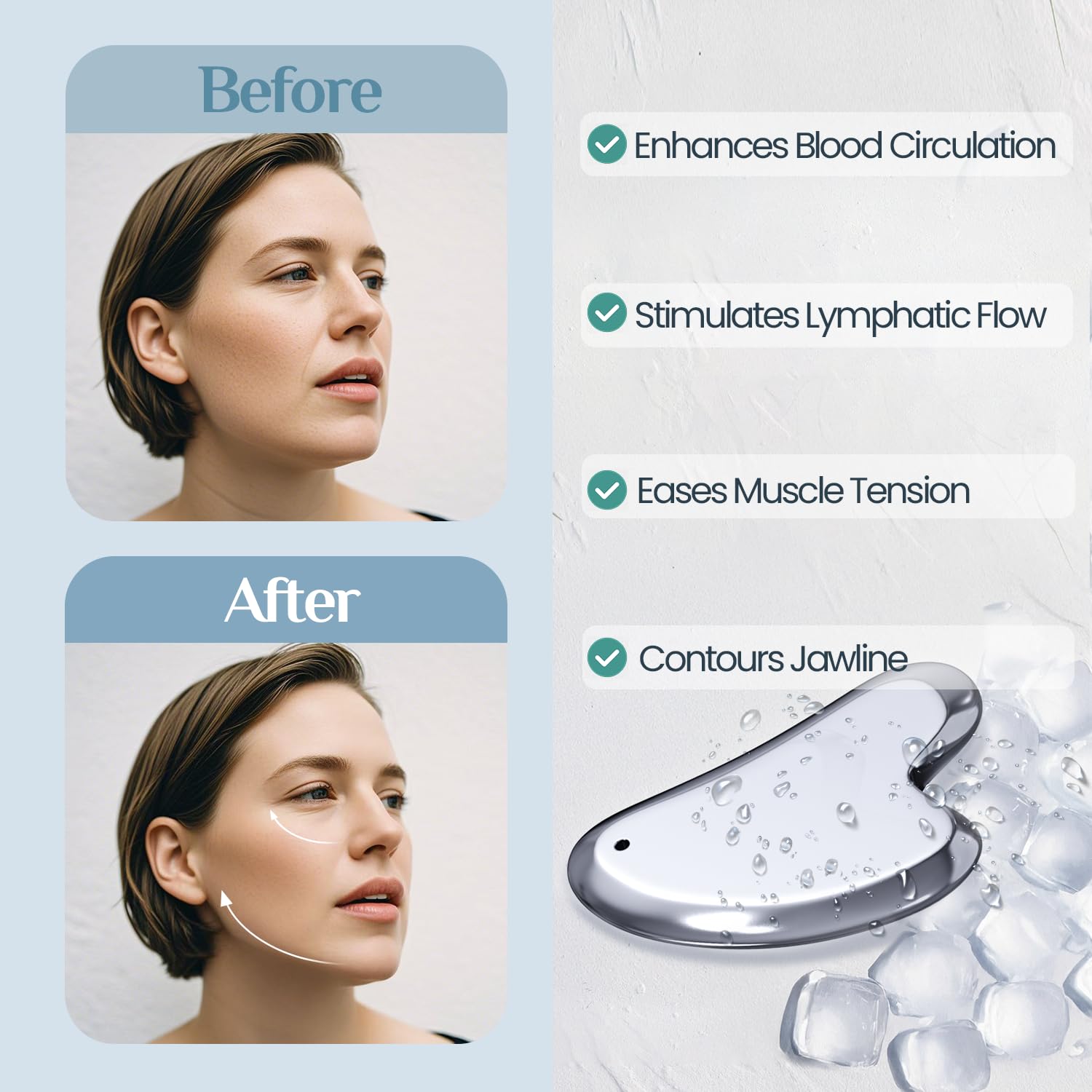Rena Chris Terahertz Gua Sha tool jawline sculpting contour demonstration
