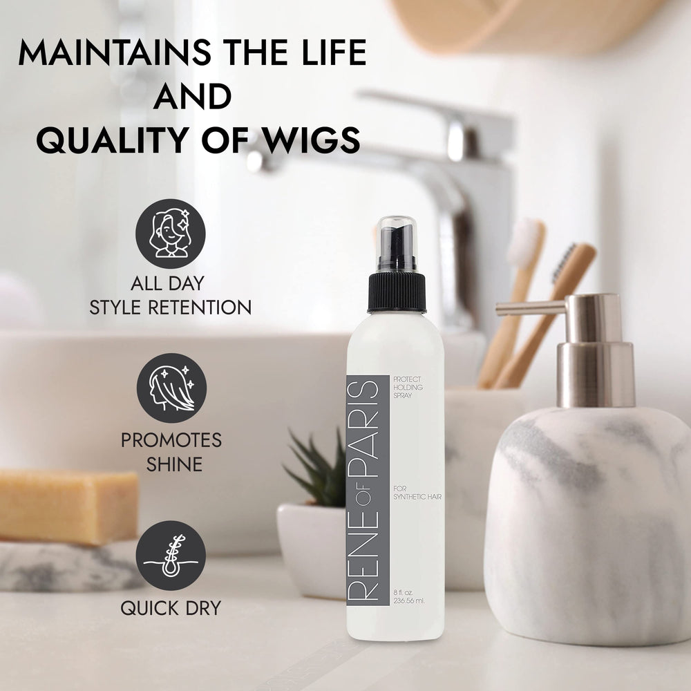Rene of Paris hairspray on store shelf signals easy access to wig care