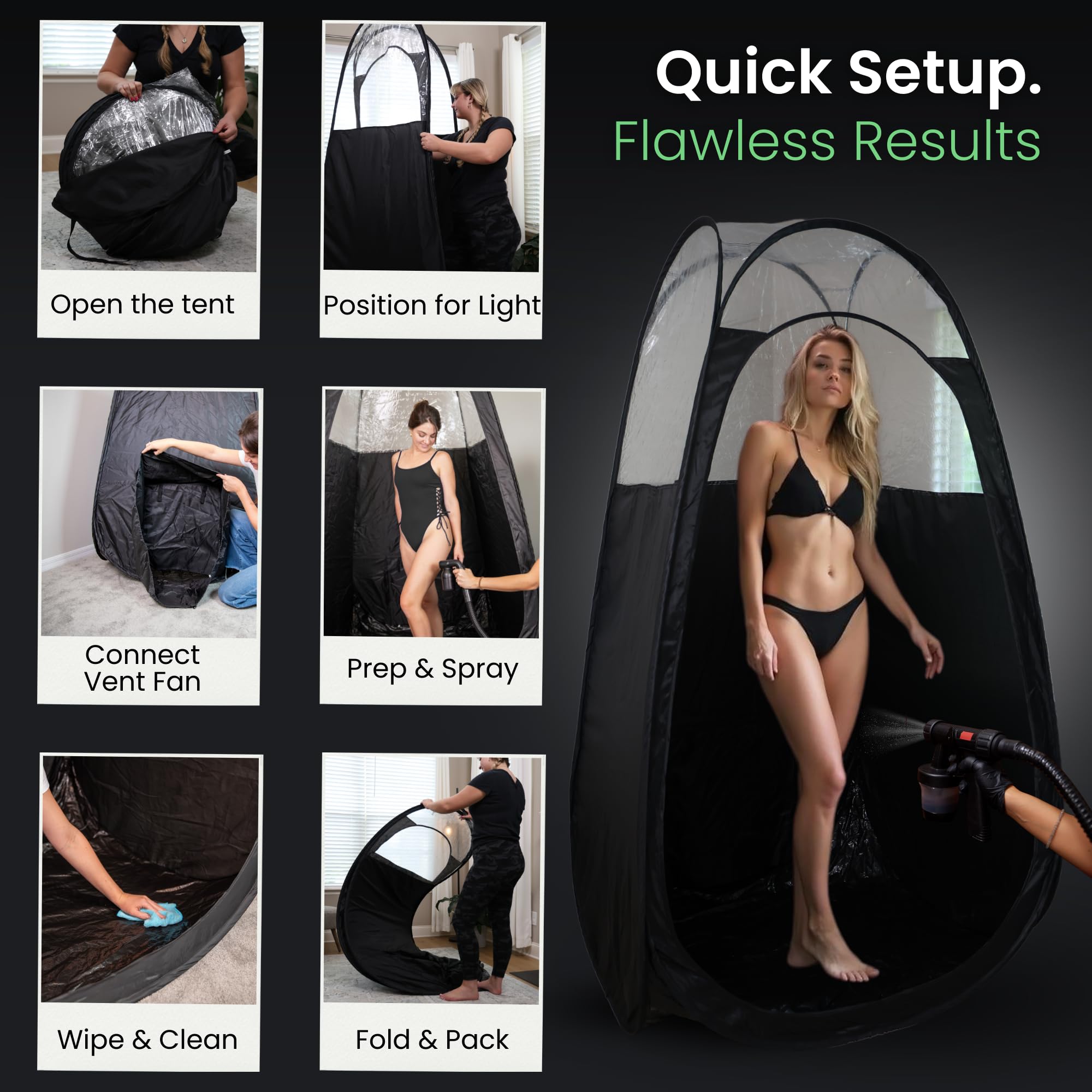 Reneebeautytan portable booth supports home or salon use with simple assembly