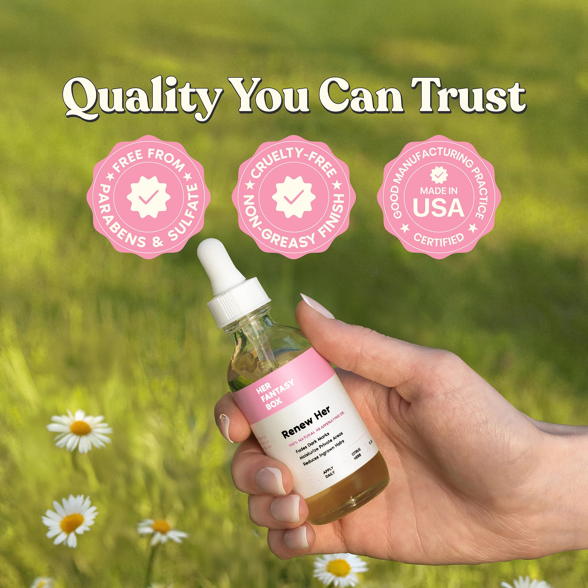 Renew Her oil picture hints at ingrown hair reduction and smoother skin