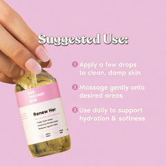 Renew Her oil natural ingredients highlighted for gentle, skin-friendly care