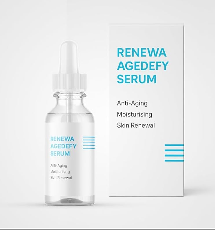Renewa Skin AgeDefy Niacinamide 5% serum bottle closeup for brightening and hydration