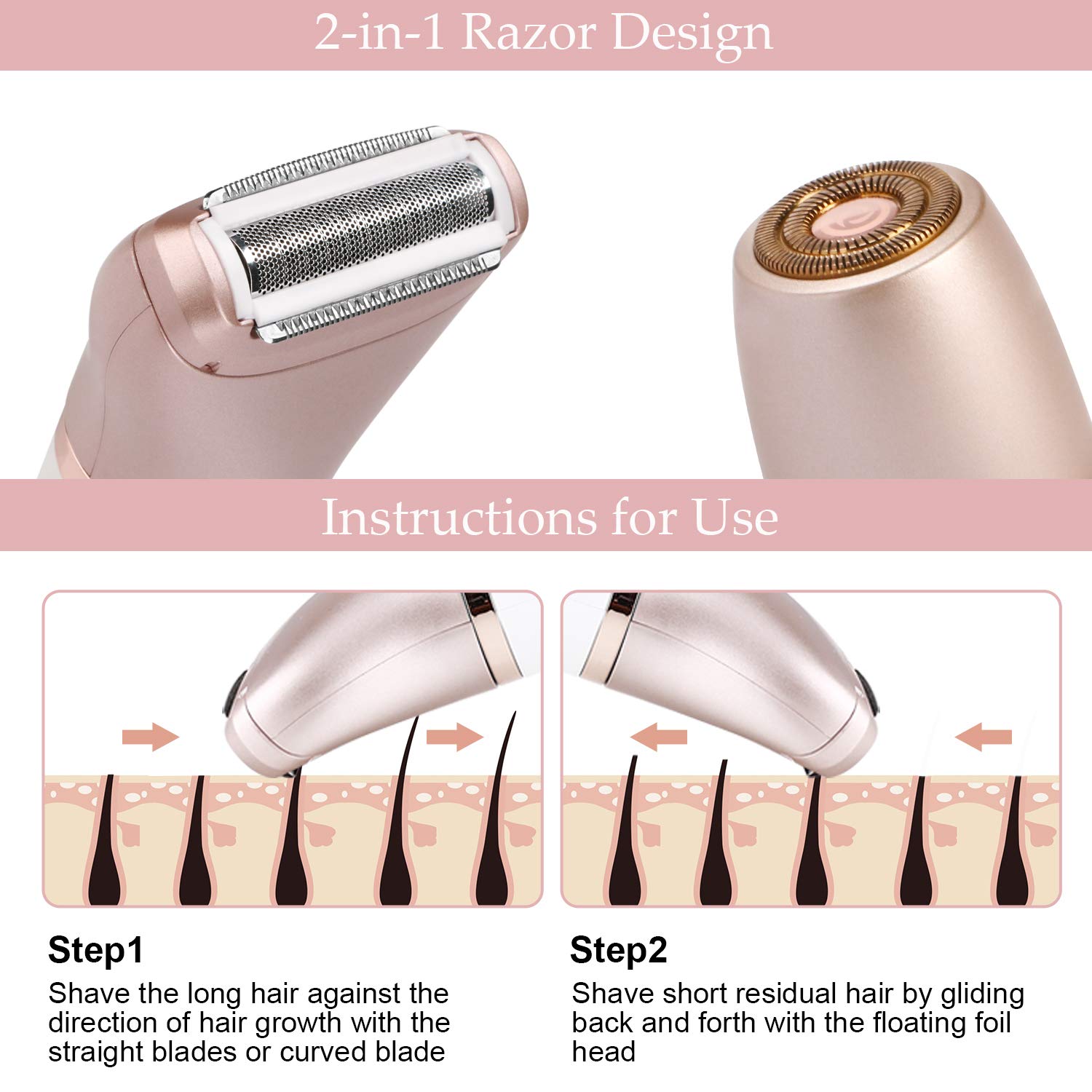 RenFox women's razor with body trimmer head for legs, arms, and bikini line.