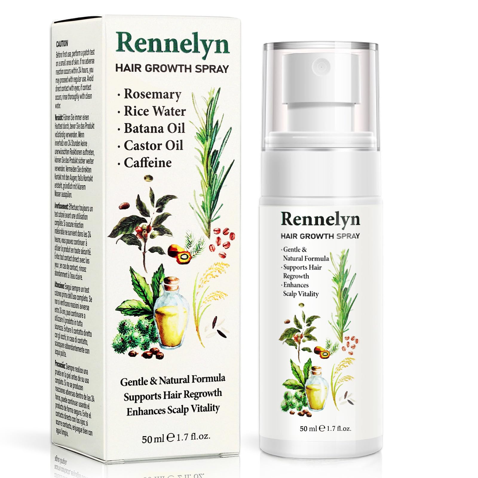 Rennelyn hair growth spray bottle – lightweight, non-greasy daily-use formula for fuller-looking hair.