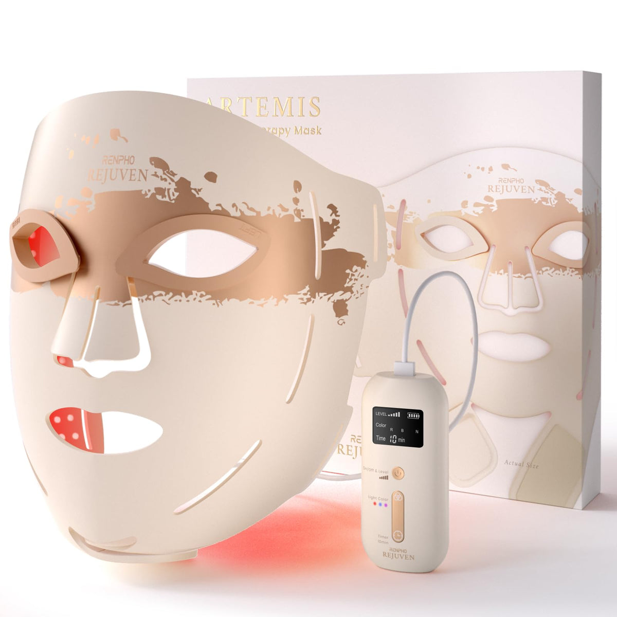 RENPHO red light therapy mask front view for full-face coverage at home.
