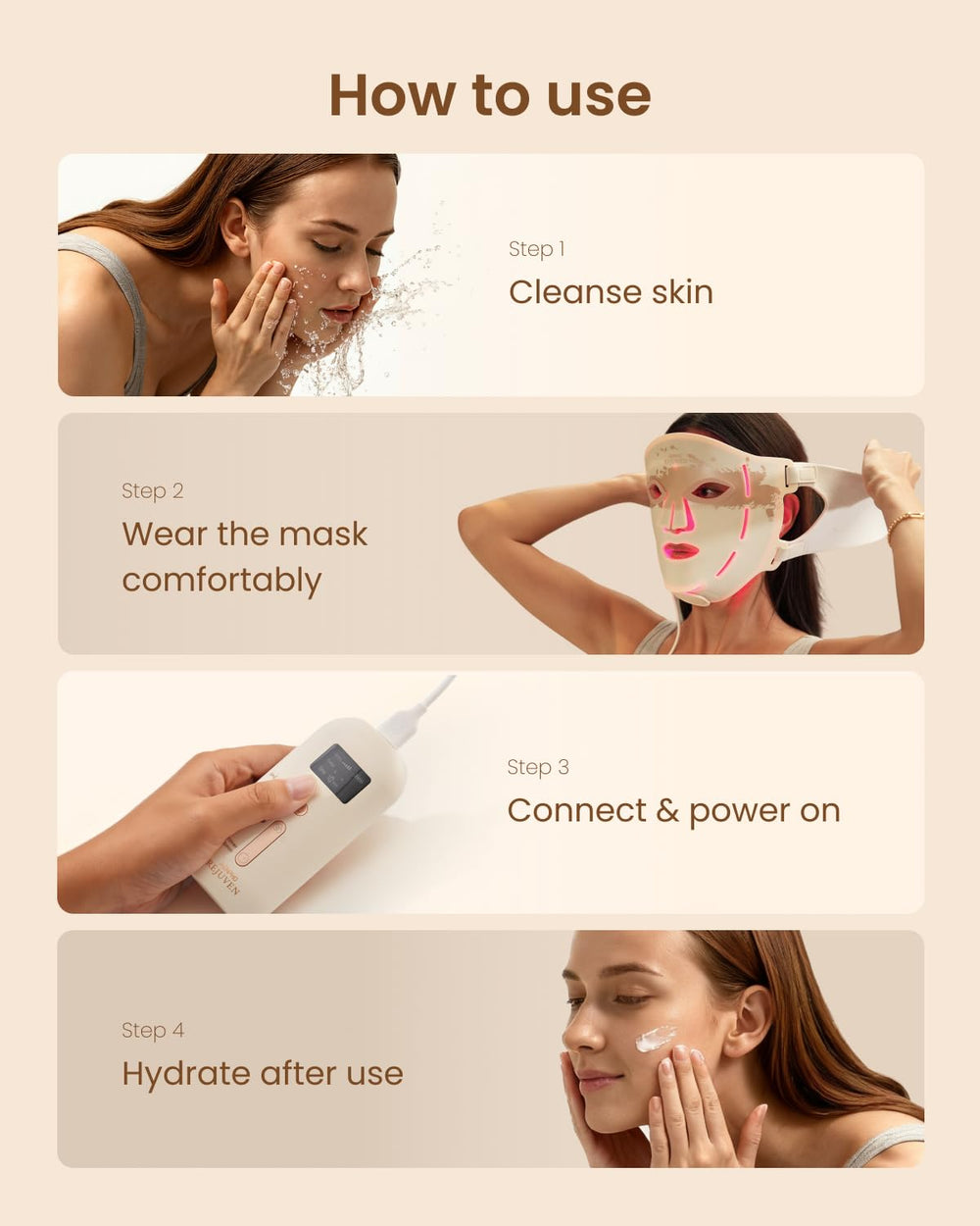 RENPHO red light therapy mask being worn during self‑care routine.
