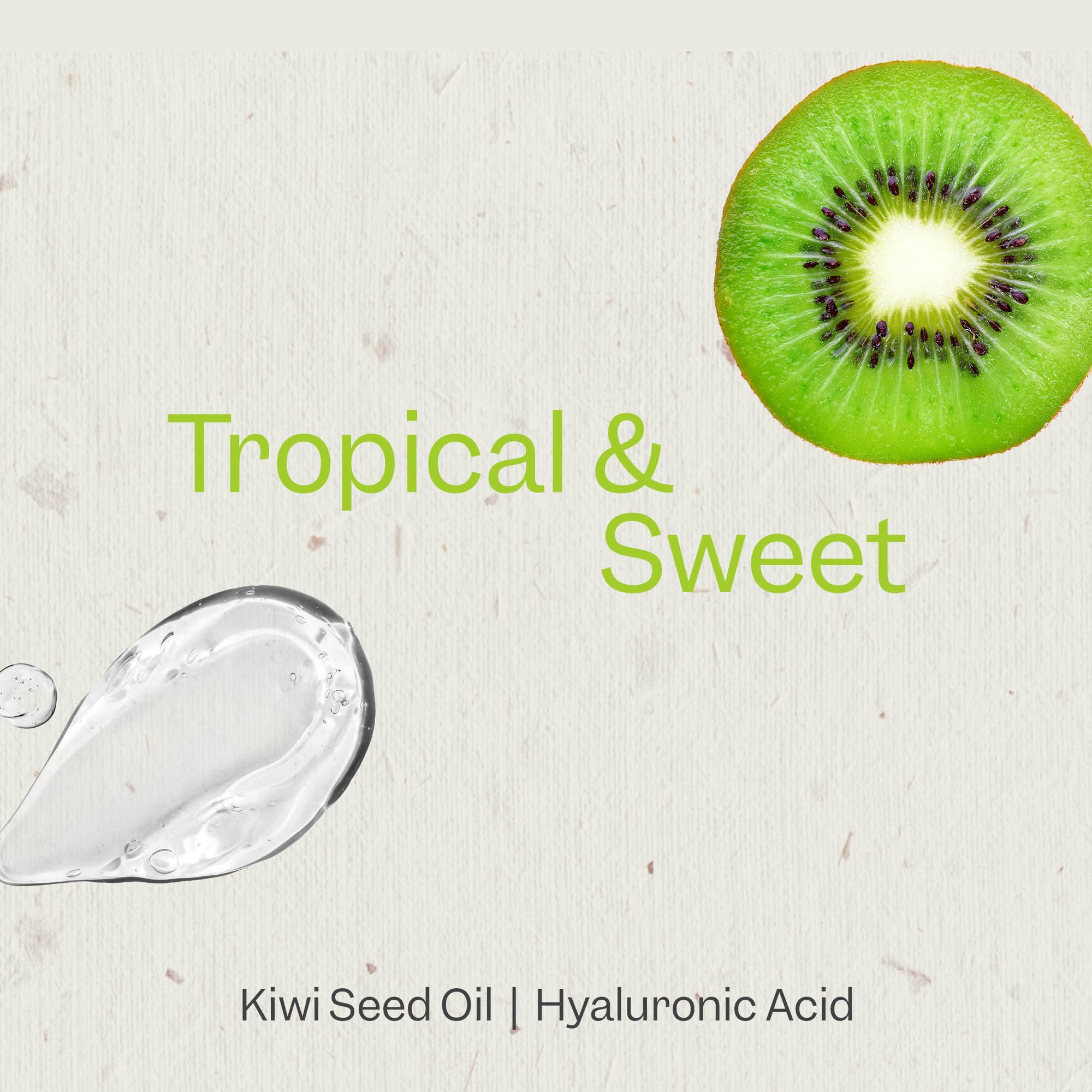 Renpure Kiwi Hyaluronic Acid ingredient close-up emphasizes hydration benefits for skin