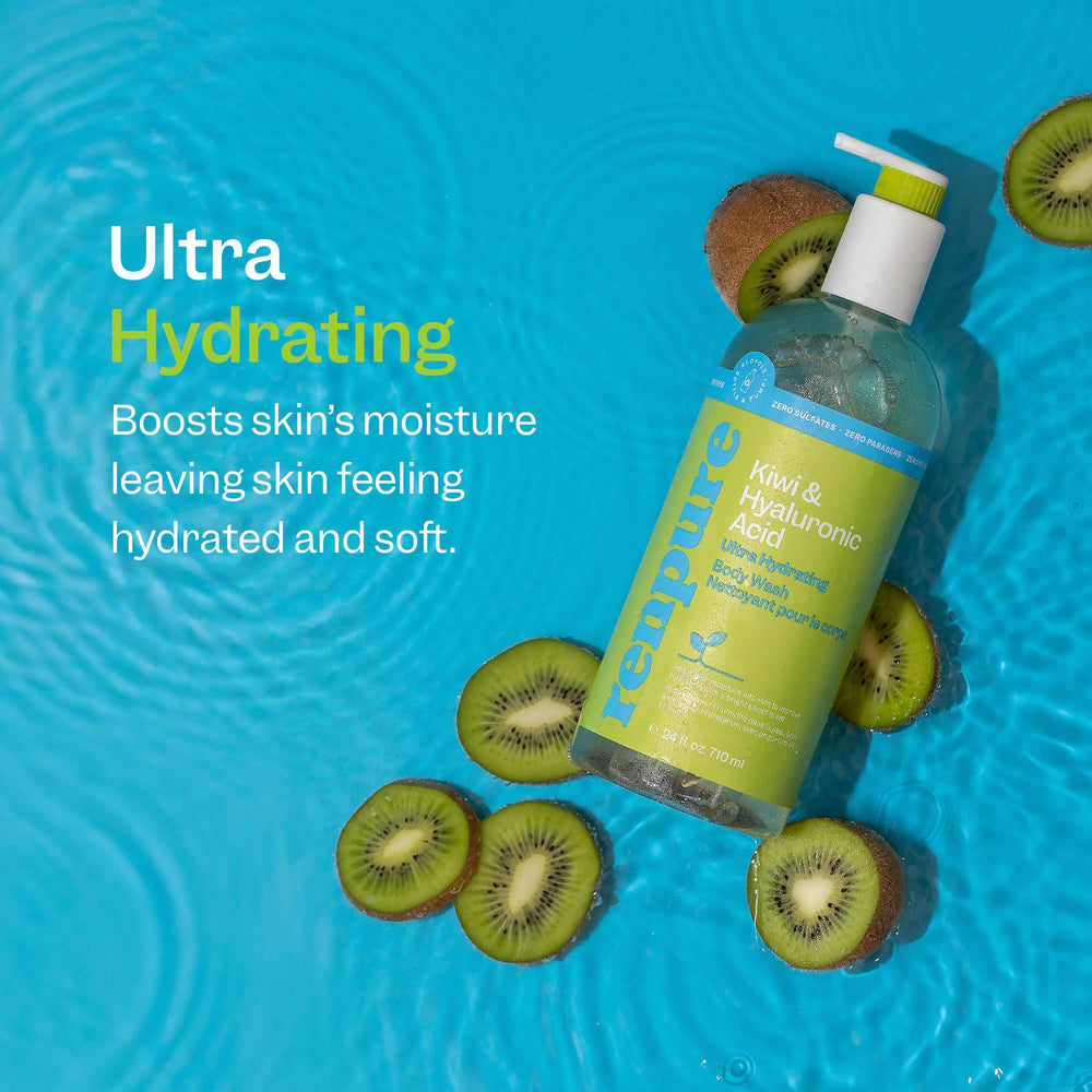 Renpure Kiwi Hyaluronic Body Wash fragrance detail highlights refreshing, uplifting kiwi scent