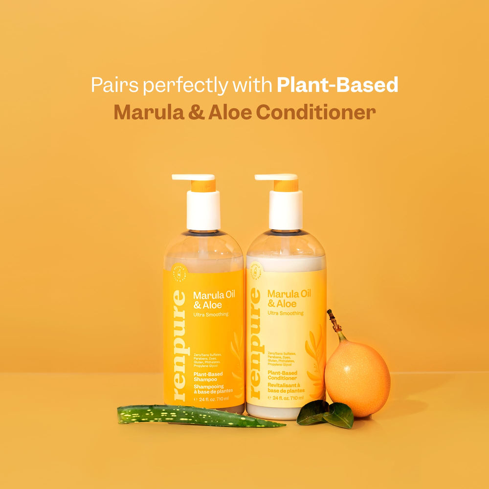Renpure marula oil aloe shampoo ingredients highlight marula oil benefits and aloe hydration.