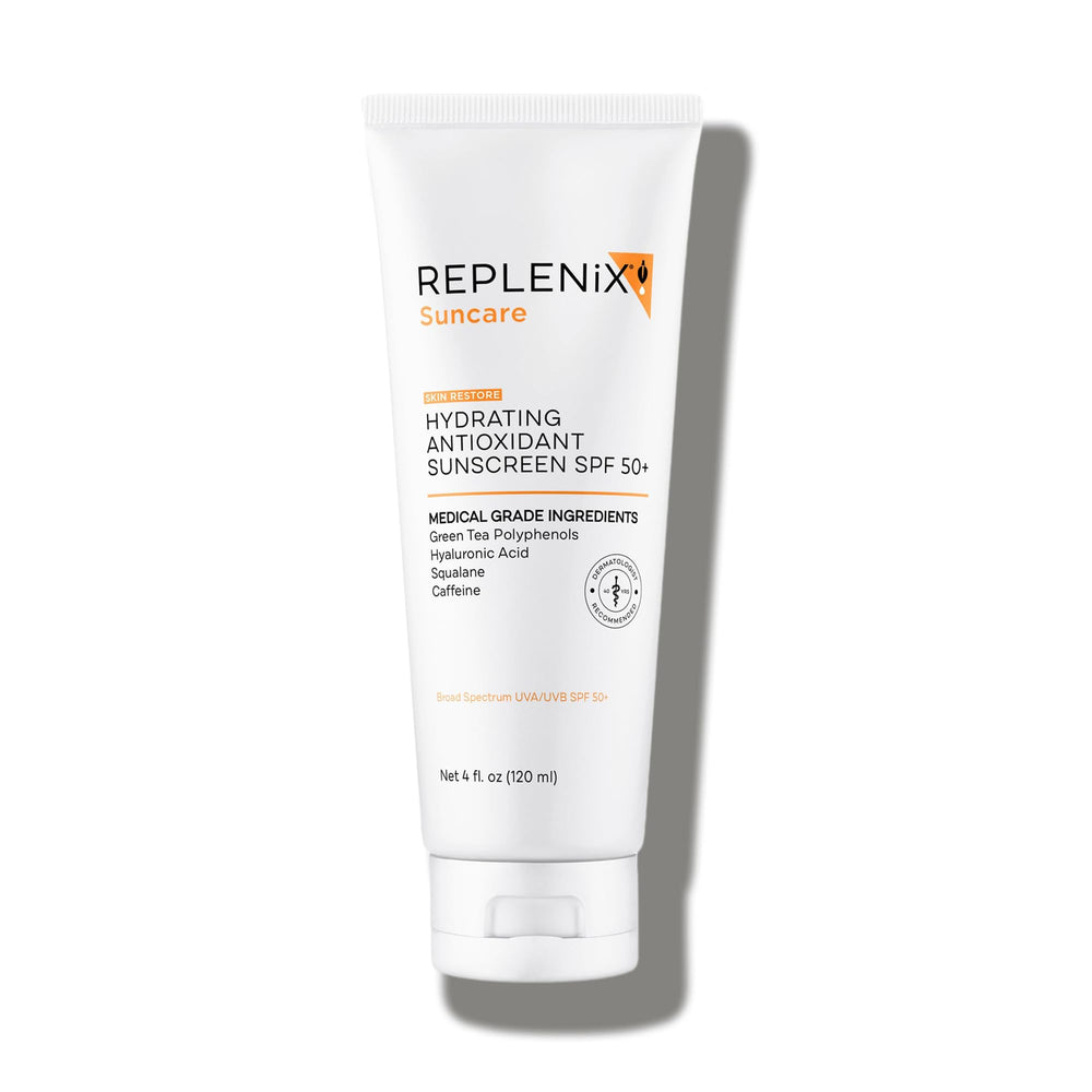 Replenix Antioxidant Hydrating Sunscreen bottle showing mineral SPF protection