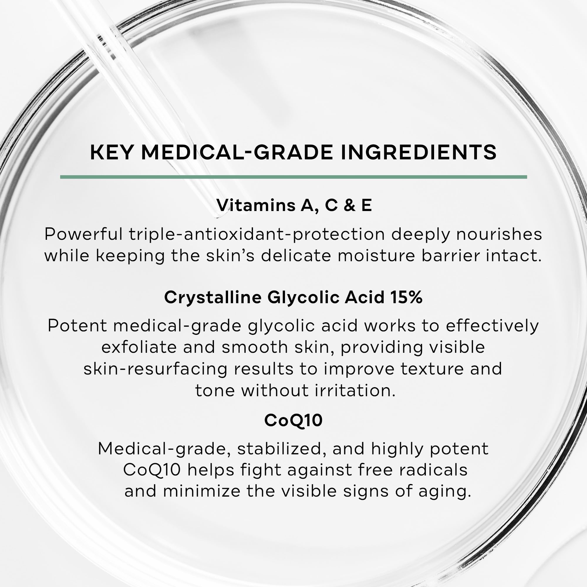 Replenix Glycolic 15% label detail emphasizing medical-grade ingredients