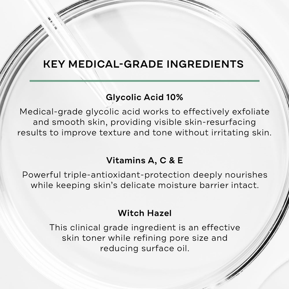 Replenix Glycolic Acid 10% pads application-area close-up demonstrates targeted exfoliation