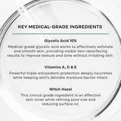 Replenix Glycolic Acid 10% pads application-area close-up demonstrates targeted exfoliation