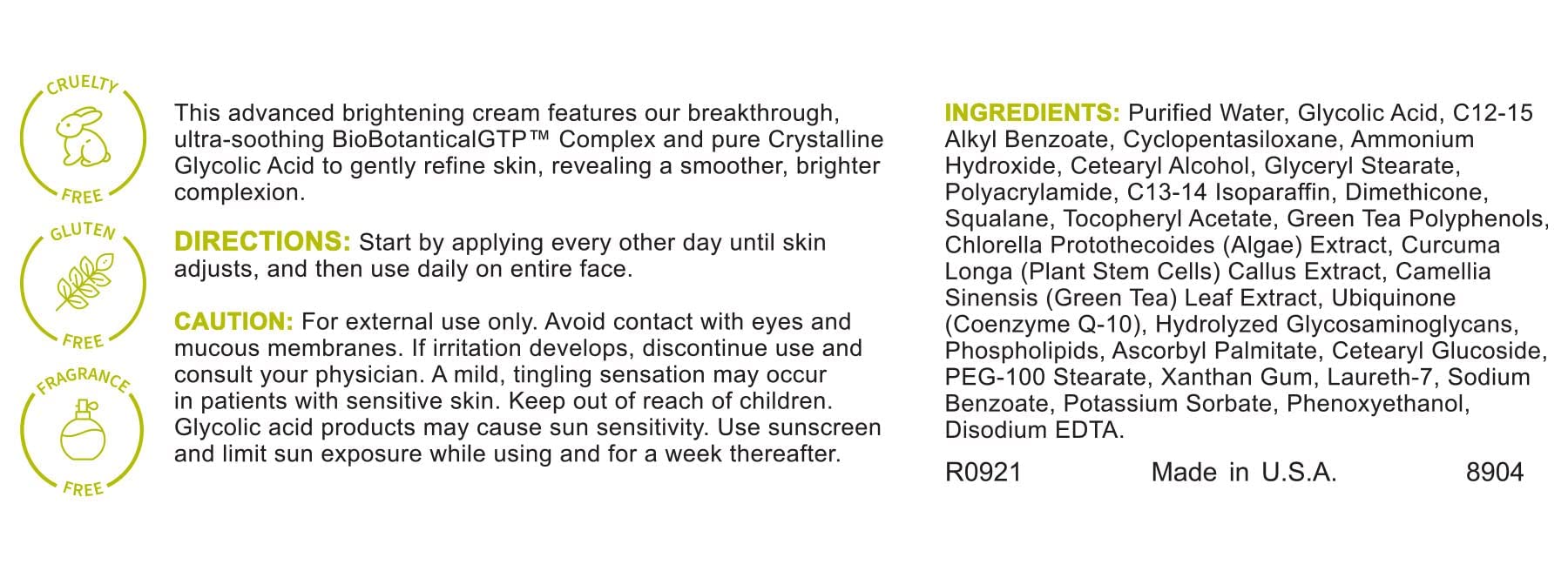 Replenix Glycolic Acid 10% cream label close-up highlighting exfoliation and antioxidant protection