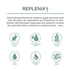 Dropper releasing Replenix Pure Hydration Serum for daily hydration and skin resilience.