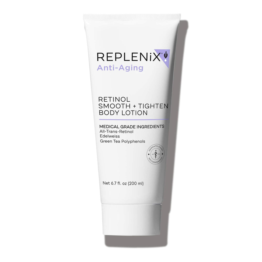 Replenix Retinol Smooth + Tighten bottle demonstrates anti-aging care in a compact design.