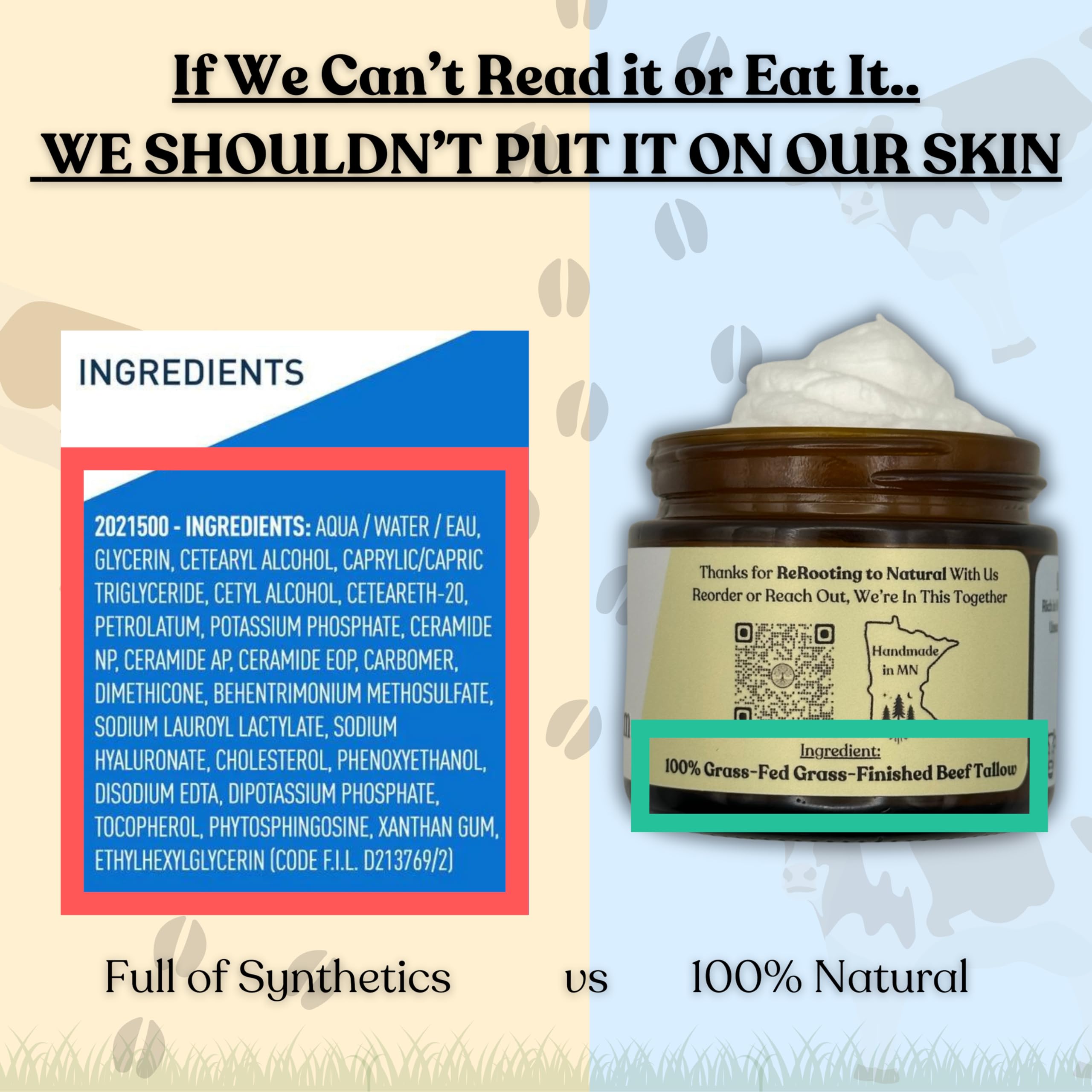 Reroot Organics beef tallow and Manuka honey ingredients close-up