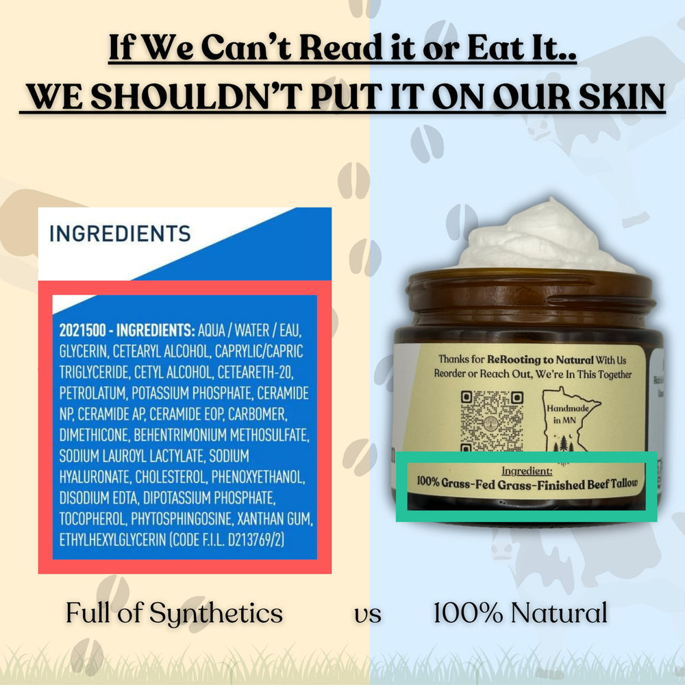 Reroot Organics beef tallow and Manuka honey ingredients close-up