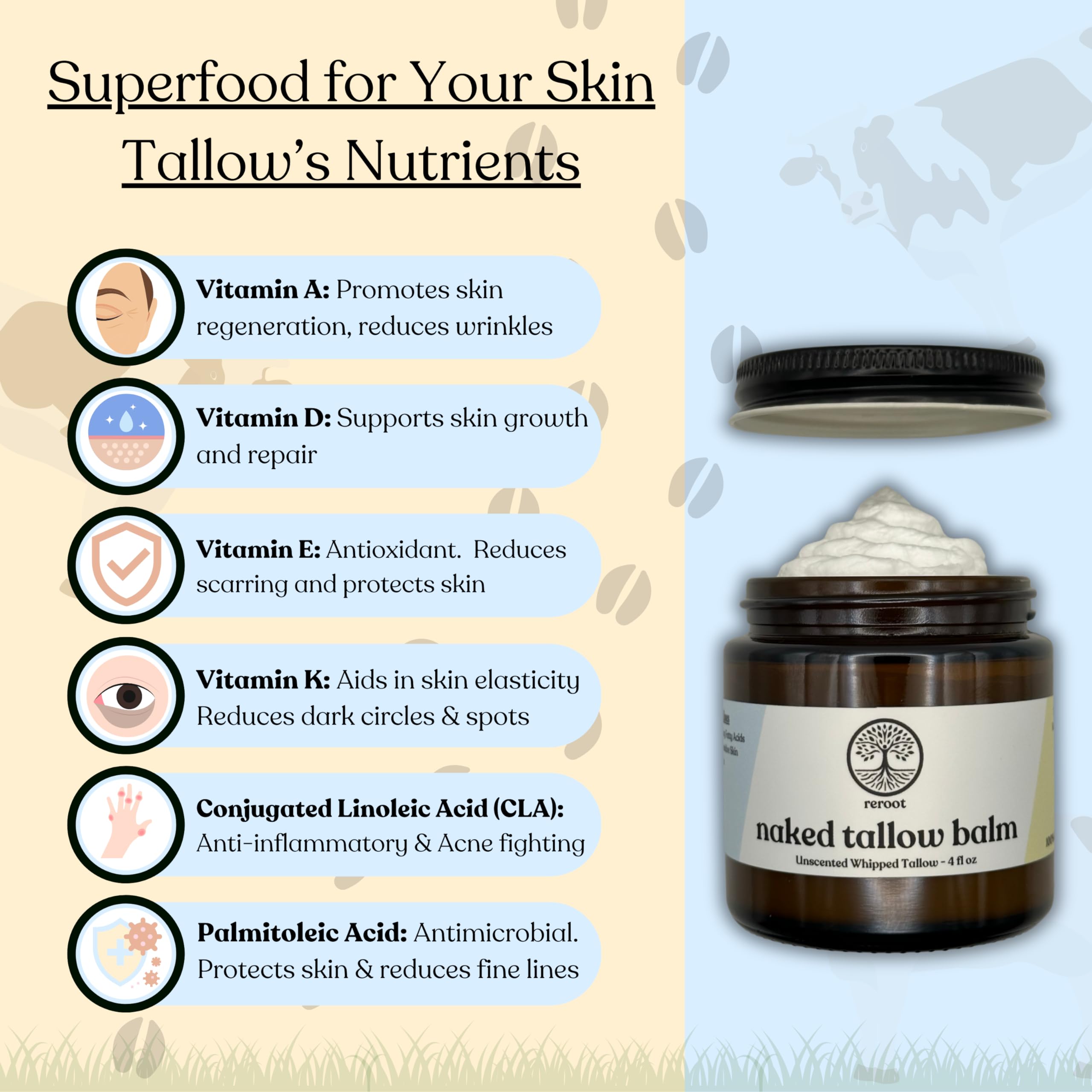 Reroot Organics Naked Tallow Balm suitable for baby skin sensitivity.