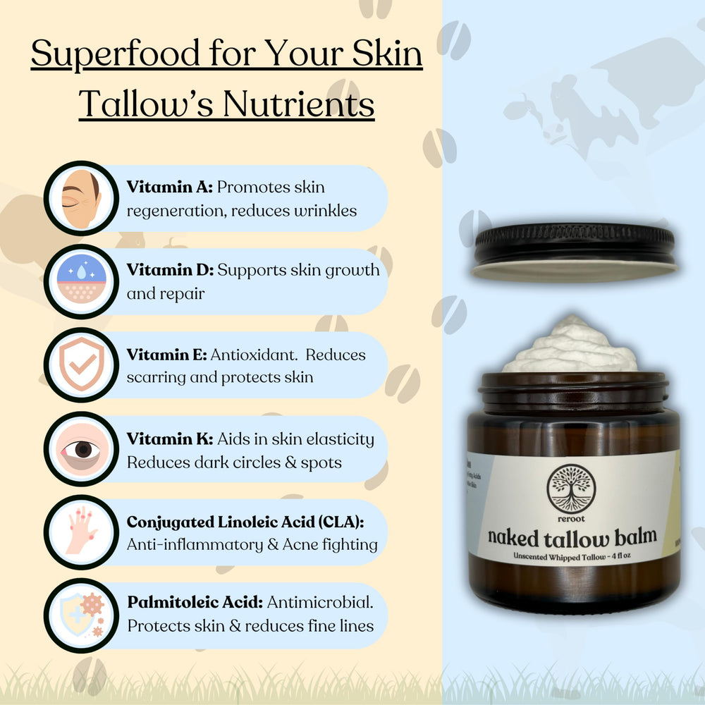 Reroot Organics Naked Tallow Balm suitable for baby skin sensitivity.