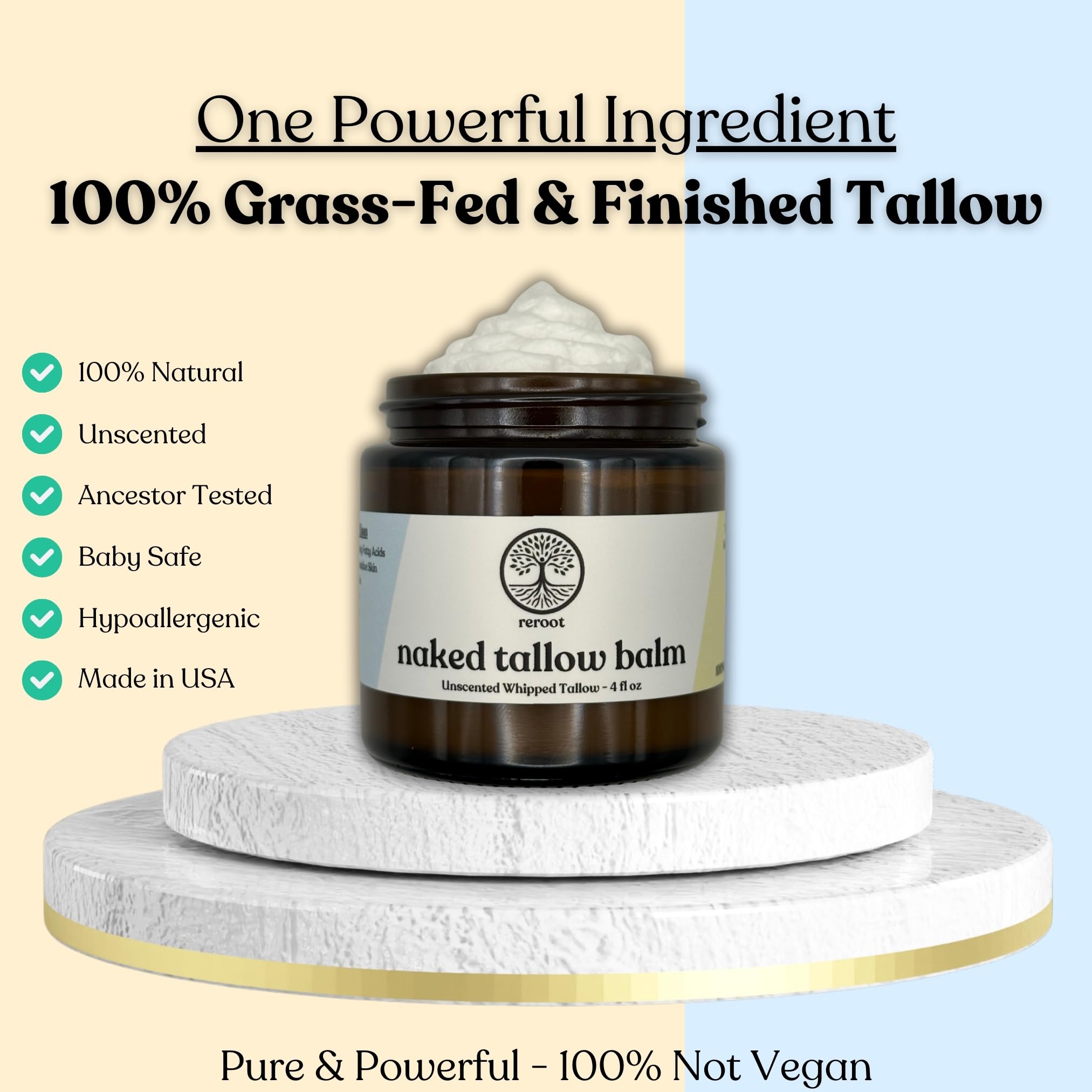 Reroot Organics Naked Tallow Balm application on the face for gentle moisture.